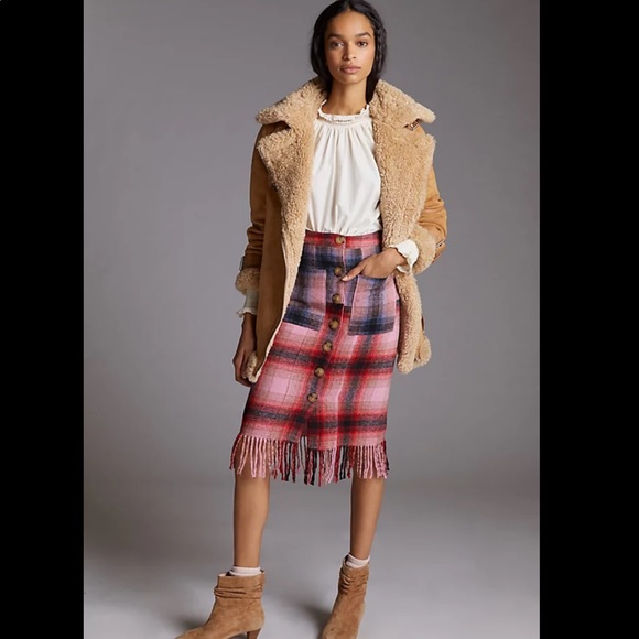 NWT Anthropologie Maeve Fringed Plaid Skirt